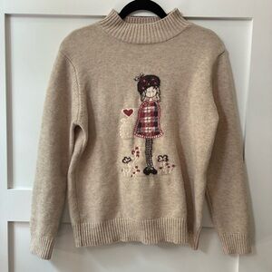 Beige Turtleneck Sweater with Embroidered Design    No tags , feels like a M
